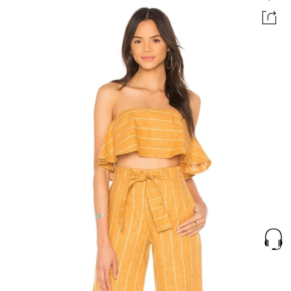 Faithfull the Brand Solana Linen crop Top in Copenhagen stripe Large